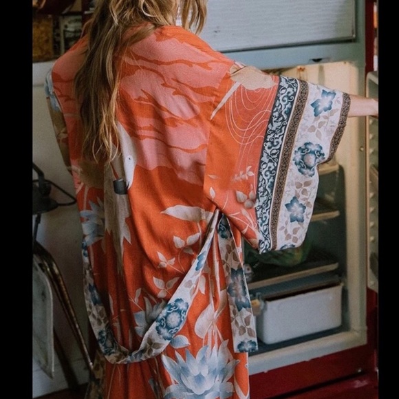 BOHO FLORAL Gypsy Bohemian Kimono Duster In Orange Pelican - Picture 5 of 12